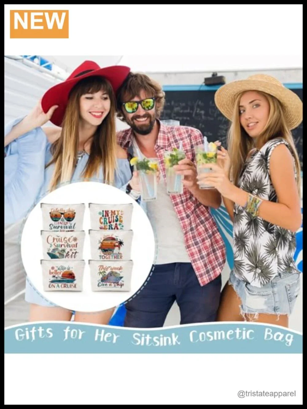 6 Pcs Waterproof Canvas Cosmetic Bags Cruise Essential Gift Set
